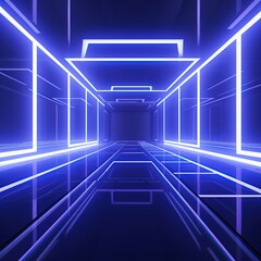 Empty futuristic illuminated corridor with neon light background. AI generated image