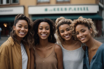 Fototapeta premium Group of woman friends smiling in the city