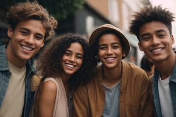 Fototapeta premium group of friends smiling. AI Generative 