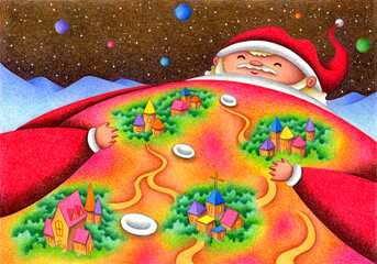 クリスマスのイラスト - 大地になったサンタクロース