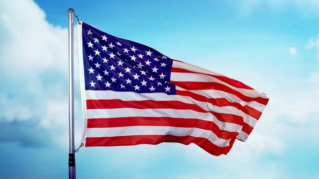 Close up of Waving American Flag with Cloudy Sky, Super Slow Motion, Filmed on High Speed Cinematic Camera at 1000 FPS