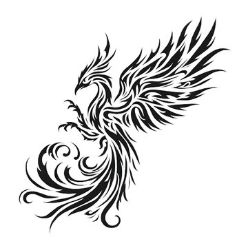 Phoenix Tattoo, Black and white phoenix tattoo illustration, Transparent PNG