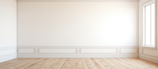There s a heater in the corner of an empty room with wood flooring and white walls With copyspace for text