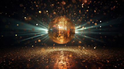 Disco ball scatters blue light in a dark room