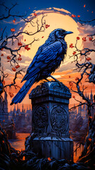 Image of blue bird sitting on top of grave.