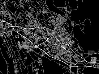 Vector road map of the city of  Cordoba in Mexico with white roads on a black background.
