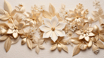 New Year and Christmas gold leaves and flowers decoration