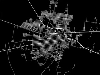 Vector road map of the city of  Heroica Caborca in Mexico with white roads on a black background.