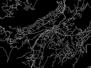 Vector road map of the city of  Huixquilucan in Mexico with white roads on a black background.