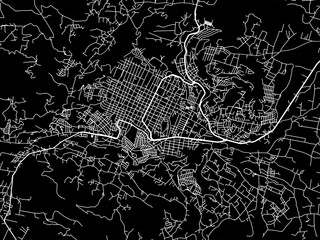 Vector road map of the city of  Heroica Zitacuaro in Mexico with white roads on a black background.