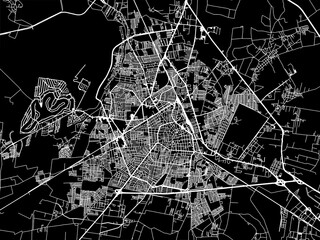 Vector road map of the city of  Irapuato in Mexico with white roads on a black background.