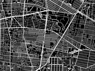 Vector road map of the city of  Iztacalco in Mexico with white roads on a black background.