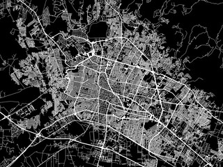 Fototapeta premium Vector road map of the city of Leon de los Aldama in Mexico with white roads on a black background.