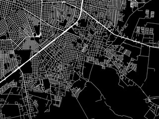 Vector road map of the city of  Kanasin in Mexico with white roads on a black background.
