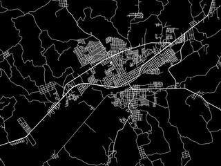 Vector road map of the city of  Martinez de la Torre in Mexico with white roads on a black background.