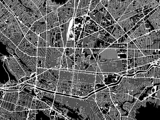 Vector road map of the city of  Monterrey Center in Mexico with white roads on a black background.