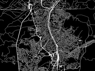 Vector road map of the city of  Nogales in Mexico with white roads on a black background.