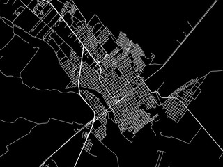 Obraz premium Vector road map of the city of Sabinas in Mexico with white roads on a black background.