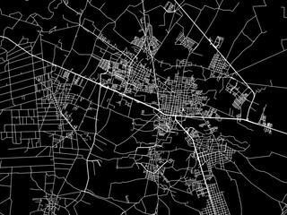 Vector road map of the city of  Rioverde in Mexico with white roads on a black background.