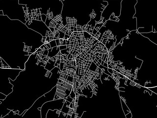 Vector road map of the city of  San Andres Tuxtla in Mexico with white roads on a black background.