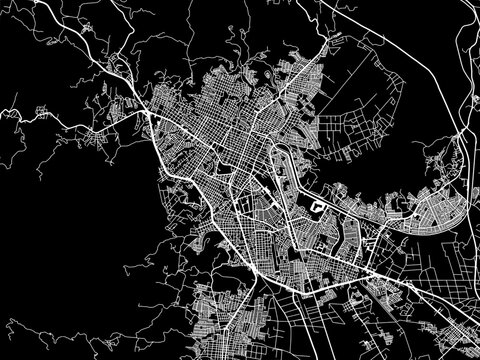 Vector road map of the city of  Tepic in Mexico with white roads on a black background.