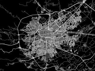 Vector road map of the city of  Victoria de Durango in Mexico with white roads on a black background.