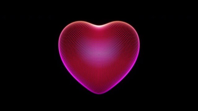 3D red beating digital pixelated heart on black background. Concept of healthcare, cardiology and modern medicine technologies. Looped animation of beating valentine's or mother's day heart