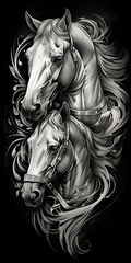 Horse wild prairie mustang Death Halloween Holiday Roses Flowers Tattoo Print Stamp