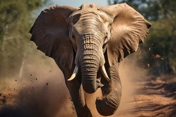 Portrait of a young running elephant