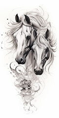 Horse wild prairie mustang Death Halloween Holiday Roses Flowers Tattoo Print Stamp