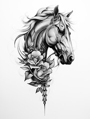 Horse wild prairie mustang Death Halloween Holiday Roses Flowers Tattoo Print Stamp © Anatoly Shapoval