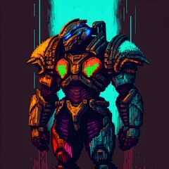 Warrior in Power Armor Pixel Art Bright Colors 