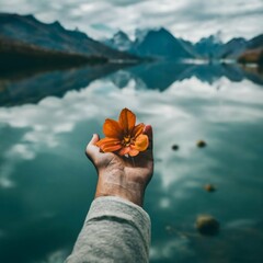 person holding a flower