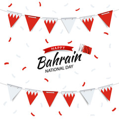 Vector Illustration of National Day Bahrain. Garland with the flag of Bahrain on a white background.
