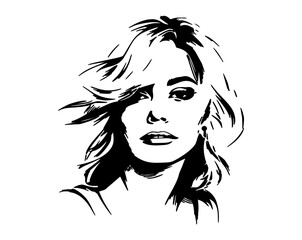 Vector Illustration of a woman with lines drawing for logo,icon, black and white	