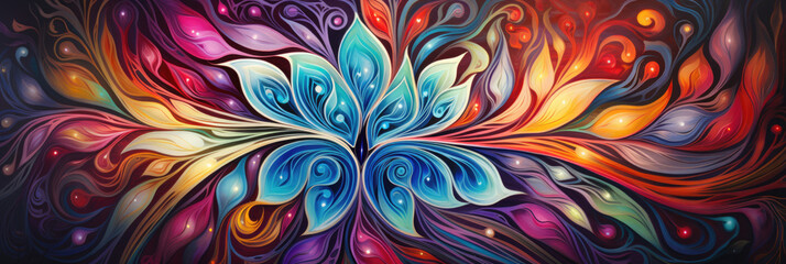 Bright multicolor spiral abstract background. Horizontal banner