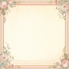 Square blank vintage floral paper background for printable digital paper, art stationery and greeting card illustration