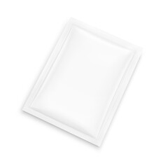 Sachet mockup. Hyper realistic. Vector illustration isolated on white background. Flat lay view. Packaging for cosmetic, food, pet. Ready for your design. EPS10.
