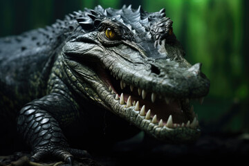 Fototapeta premium Crocodile with open mouth and fierce eyes of a predator