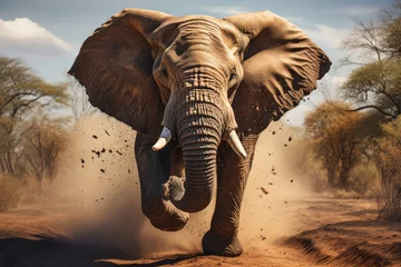 Foto op Aluminium Young elephant running along a dusty road © Michael