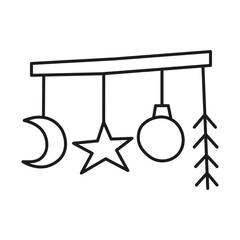 Christmas tree twig decor with toys.