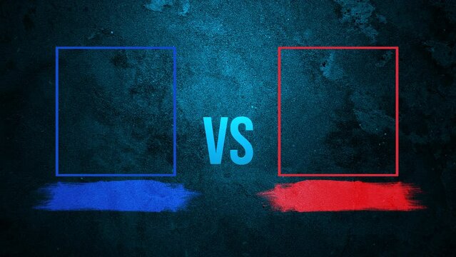 Versus battle red and blue frame animation with brush stroke on a dirt old wall background 4K.