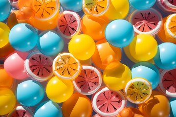 Summer pool party with inflatable floaties, sunglasses, and beach balls, capturing the essence of a refreshing summer day, Generative AI 