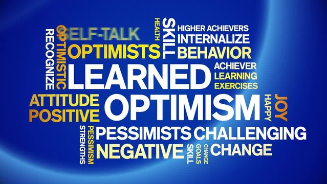 Learned Optimism animated tag word cloud;text design animation kinetic typography seamless loop.