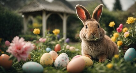 Rabbit and egg Easter day April 9 important day Christianity to commemorate the resurrection 