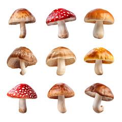mushroom collection isolated on transparent background