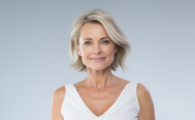 beautiful mid age model, skincare advertising, well ageing concept - 660407163