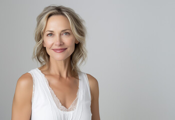 beautiful mid age model, skincare advertising, well ageing concept - 660407170