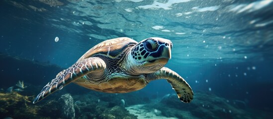 Submerged sea turtles With copyspace for text