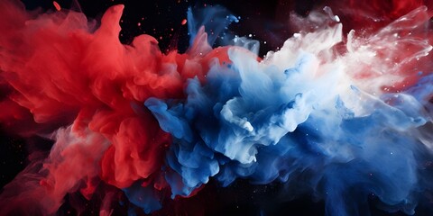 France flag made of colored ink on a black background. Stylish abstract modern background. stock photo red blue and white colors powders on black background Ai Generative - obrazy, fototapety, plakaty